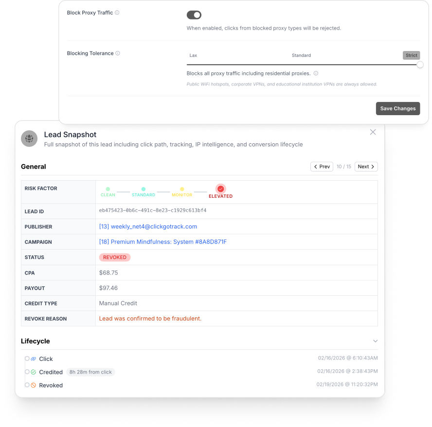 Fraud Prevention Screenshot from ClickGo Dashboard